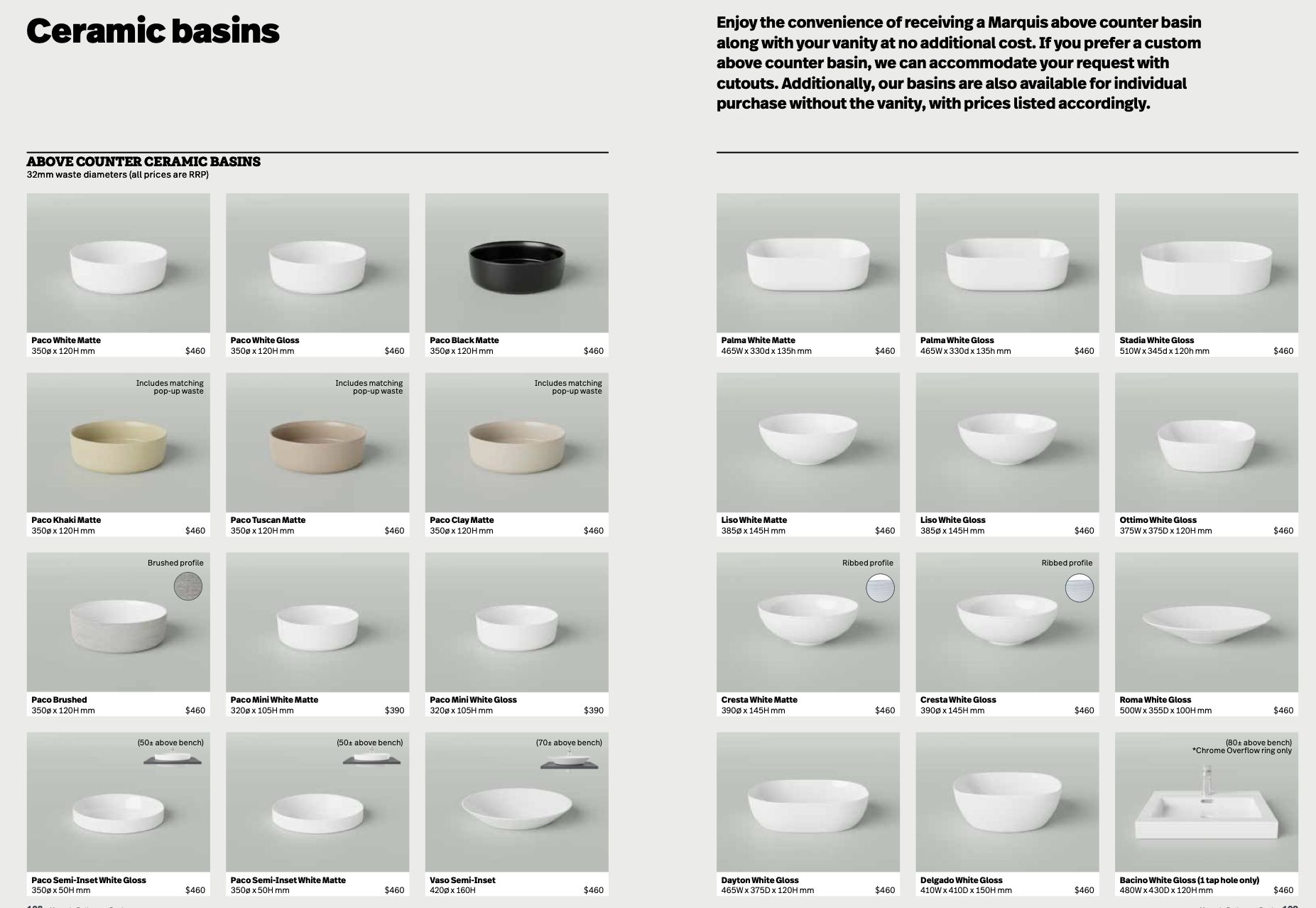 Marquis Ceramic Basins