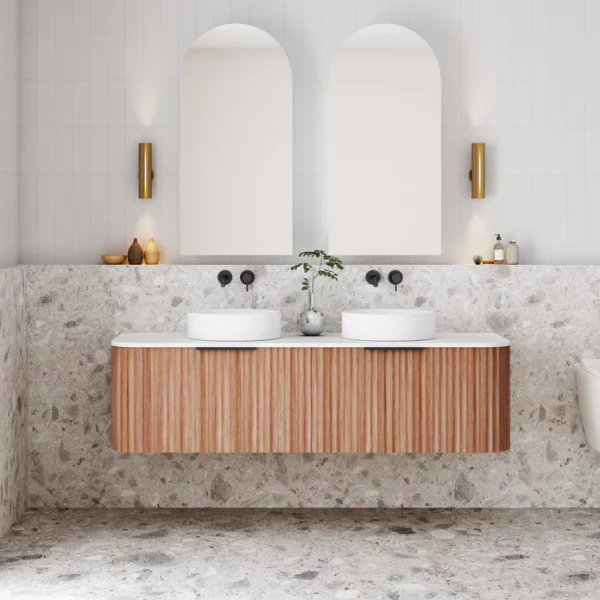 Cassa Design V Groove 1500mm Wall Hung Vanity Walnut Front 695x695