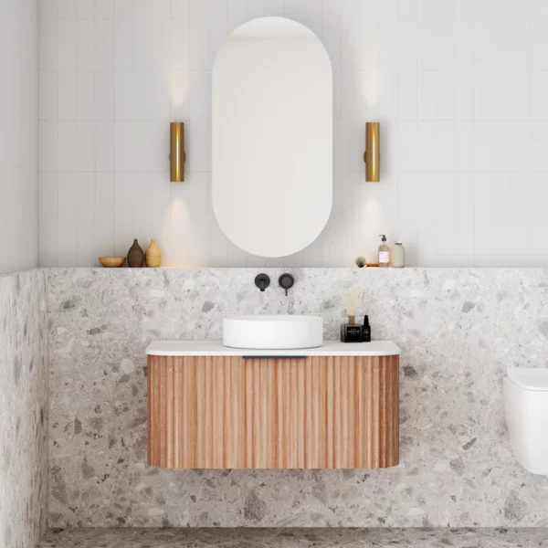 Cassa Design V Groove 900mm Wall Hung Vanity Walnut Front 695x695