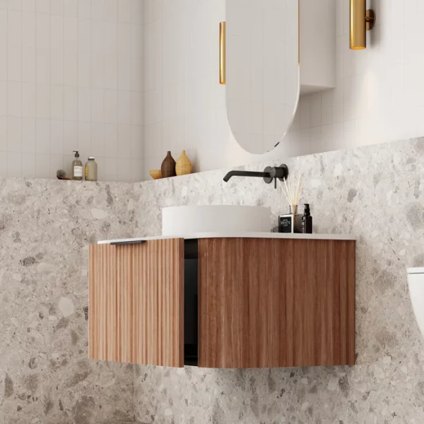 Cassa Design V Groove 900mm Wall Hung Vanity Walnut Side 695x695