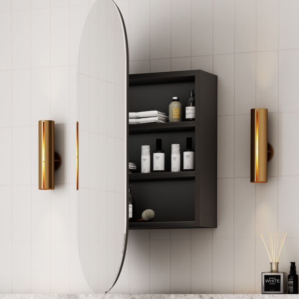 Cassa Design Elli Pill Shaving Cabinet 900 450mm Matte Black 2