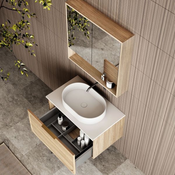 Cassa Design Cicero 750mm Wall Hung Vanity Natural Oak Top