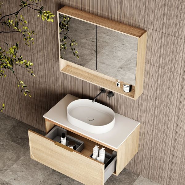 Cassa Design Cicero 900mm Wall Hung Vanity Natural Oak Top